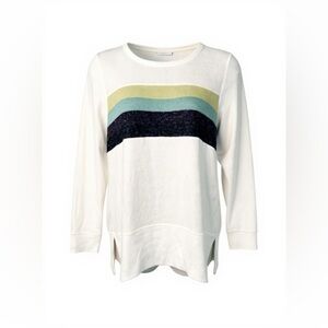 Sonoma Soft Oversized Long Sleeve Crew Neck White Green Stripe Size L #1707